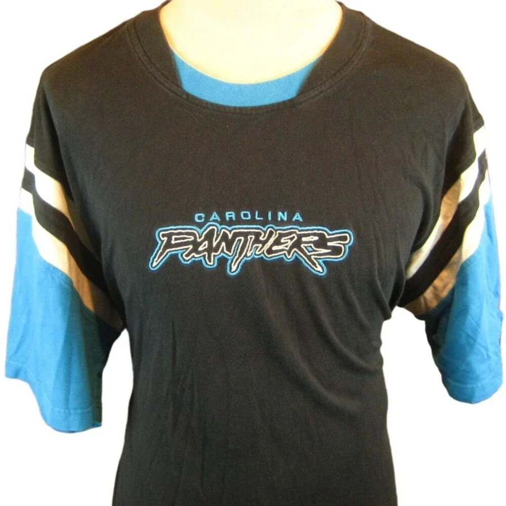 Mens NFL Black/Teal Cotton SS Carolina Panthers Football Jersey sz XL